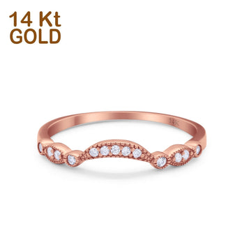 14K Rose Gold Art Deco Curved Wedding Band Eternity Ring Simulated Cubic Zirconia Size-7